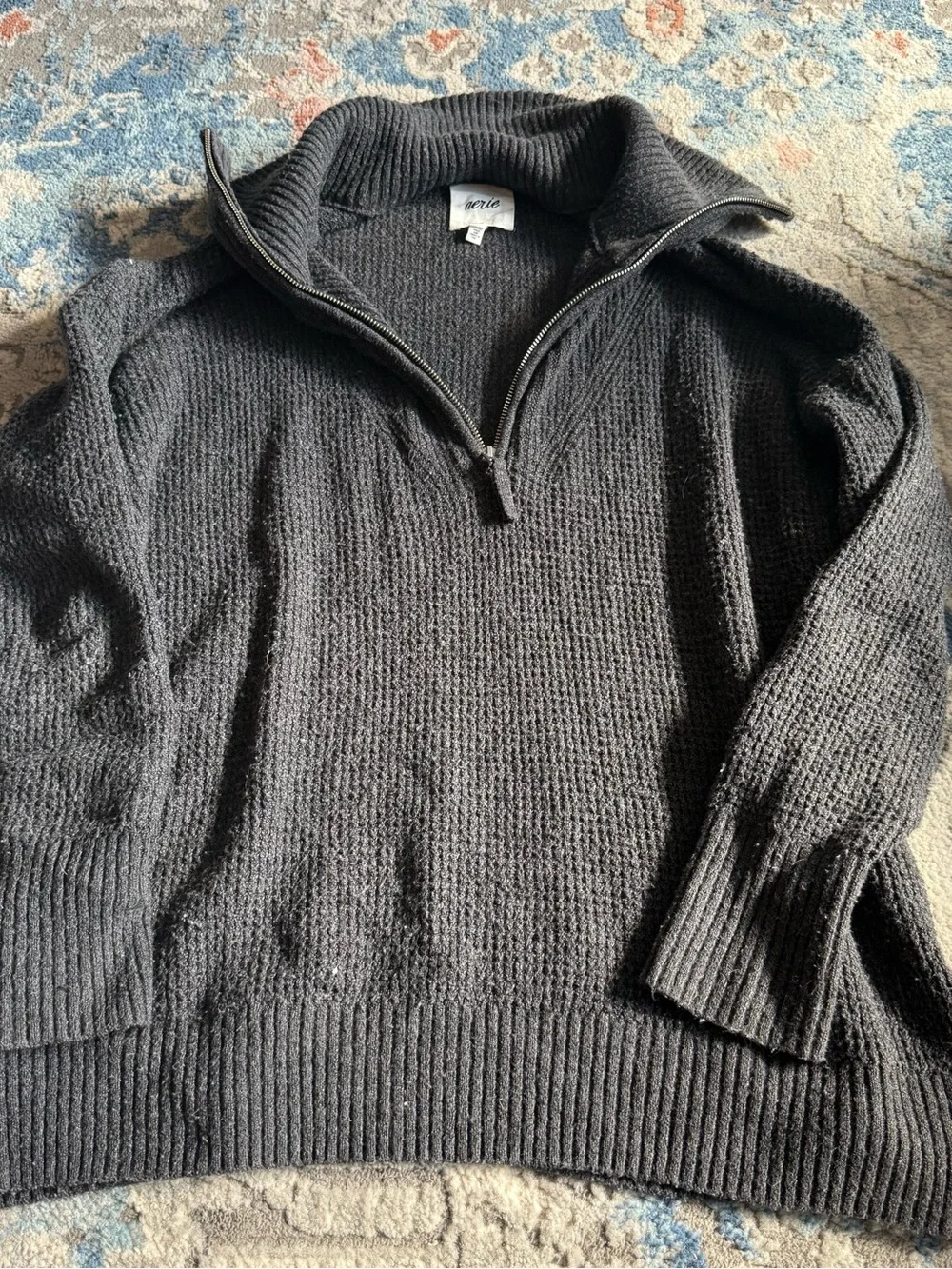 Aerie Charcoal Zip-Up Knit Sweater